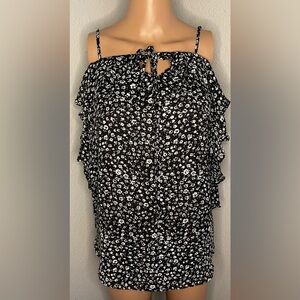 Ana black floral cold shoulder women’s blouse. Size XS